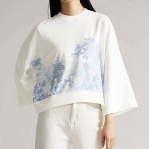 Ted Baker Womens Saina Sweatshirt 2 Cropped White Blue Toile Embroidered Artsy